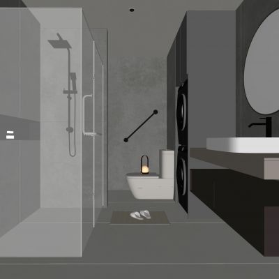 现代卫生间 浴室柜 洗脸盆 镜柜 玻璃隔断 马桶