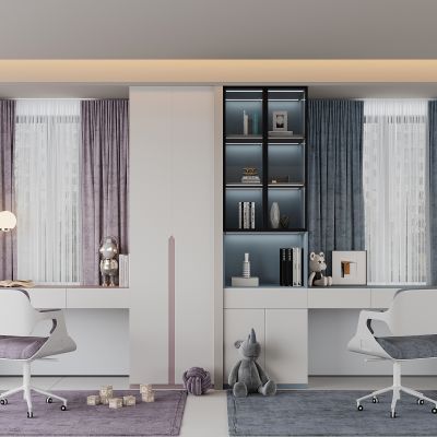 现代书桌书柜一体