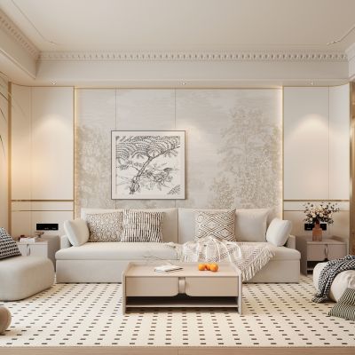 现代客厅，沙发组合，