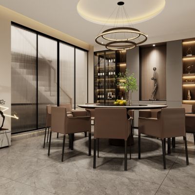 现代餐厅，餐厅，酒柜，餐桌