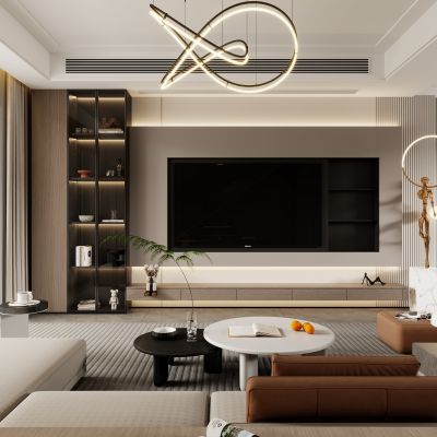 现代客厅，客厅，沙发，背景墙