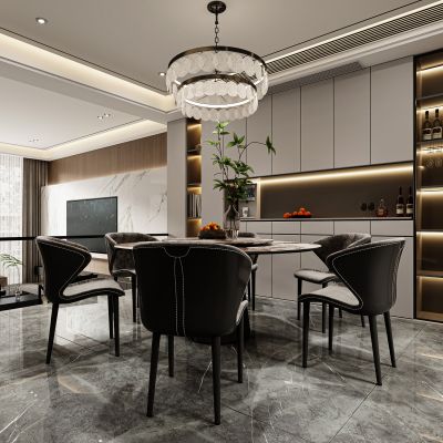 现代餐厅，餐厅，酒柜，入户，餐桌，背景墙