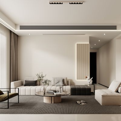 现代客厅，客厅，沙发，背景墙