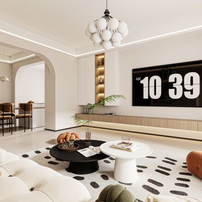 现代客餐厅，奶油风客餐厅，客餐厅，背景墙