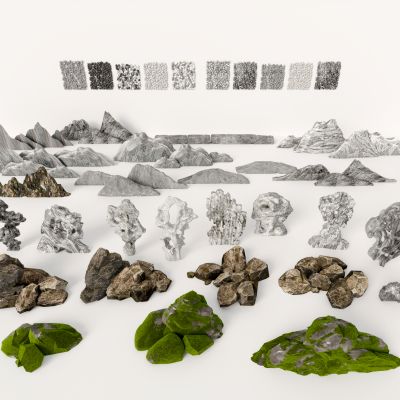 假山 太湖石 鹅卵石 青苔 条石模型组合