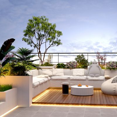 现代屋顶花园 阳台景观 户外庭院 植物组合 黄昏阳台 露台景观