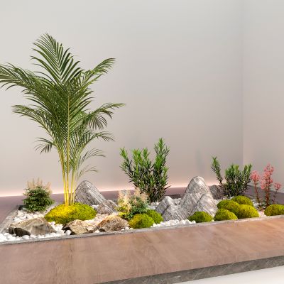 现代室内组团小景模型  现代植物堆  苔藓球  植物组合