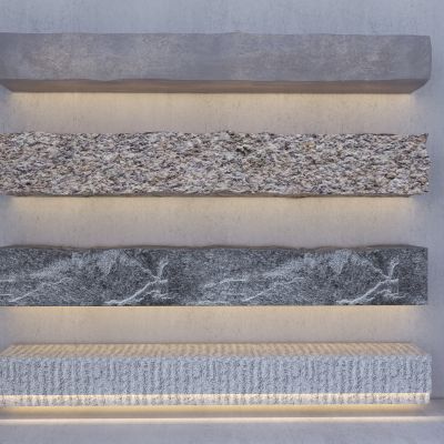 现代长条石_自然长条石凳_石基3D模型