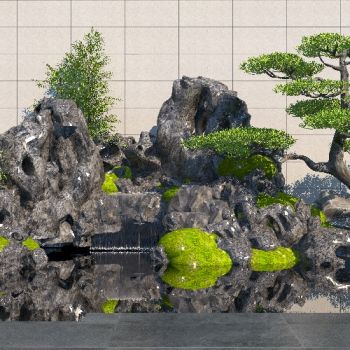 新中式假山水景3D模型