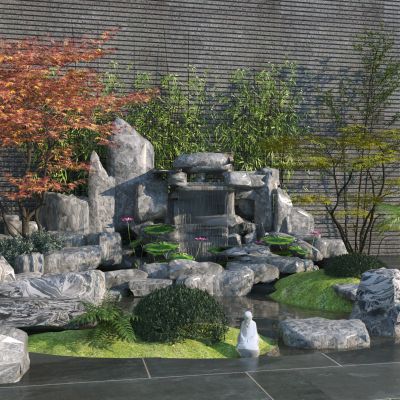 现代庭院假山水景3D模型
