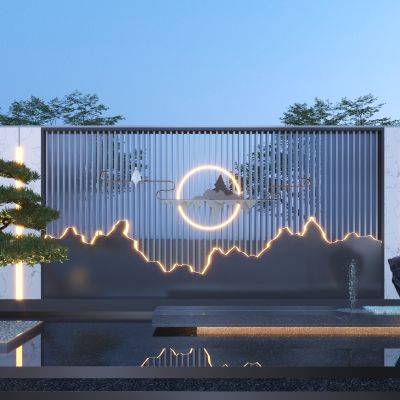 新中式庭院水景景墙3D模型