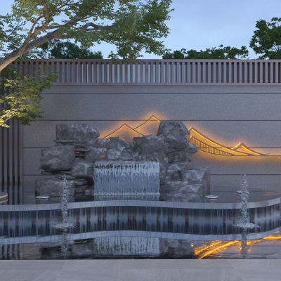 新中式庭院假山水景3D模型