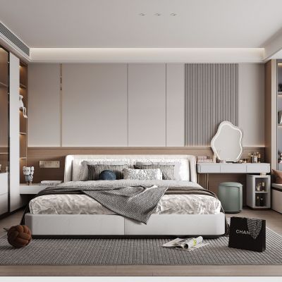 现代简约家居卧室 床 衣柜 主卧 床头柜