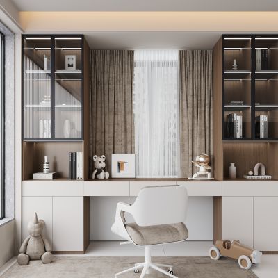 现代书桌书柜一体