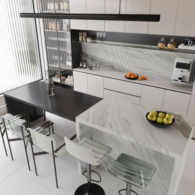 现代餐桌，岛台，开放式厨房