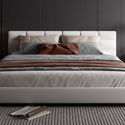 现代双人床 床头柜 地毯 主卧室 床头背景墙