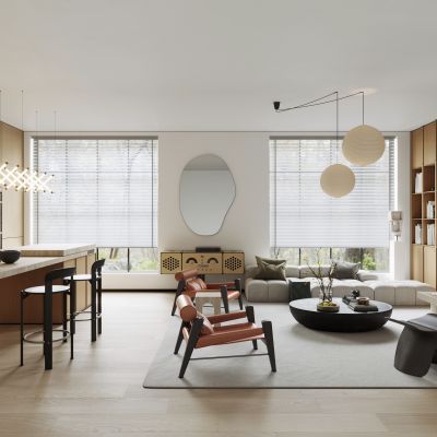 现代侘寂客厅餐厅