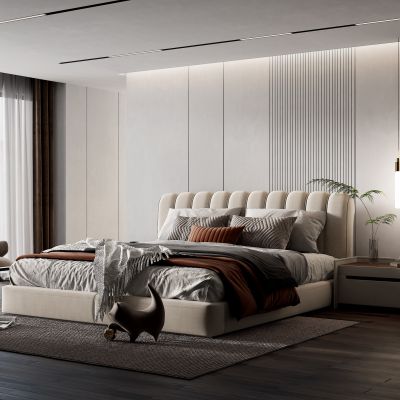 现代卧室 双人床 