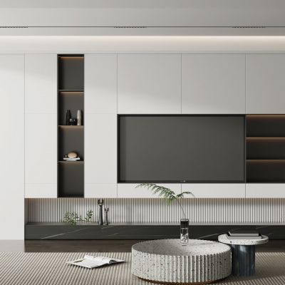 现代客厅电视背景墙3D模型