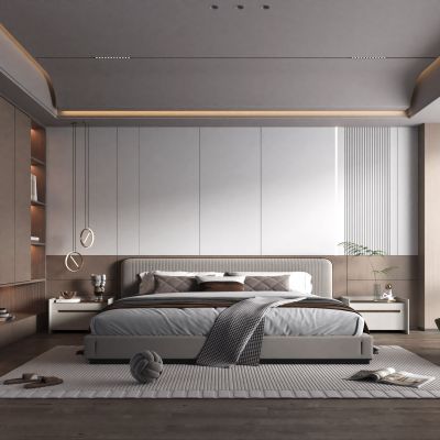 现代简约家居卧室 床 衣柜 主卧 床头柜 