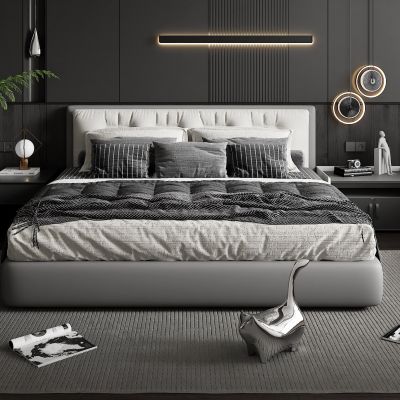 现代双人床 床头柜 地毯 主卧室 床头背景墙