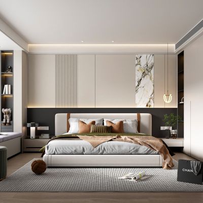 现代简约家居卧室 床 衣柜 主卧 床头柜