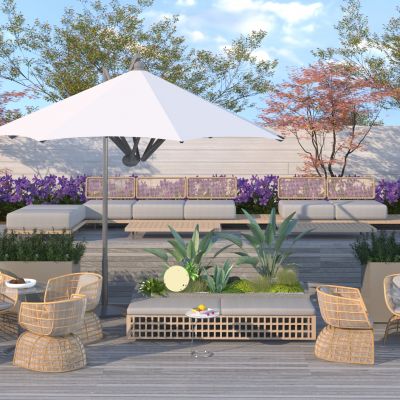 现代户外沙发茶几组合3D模型