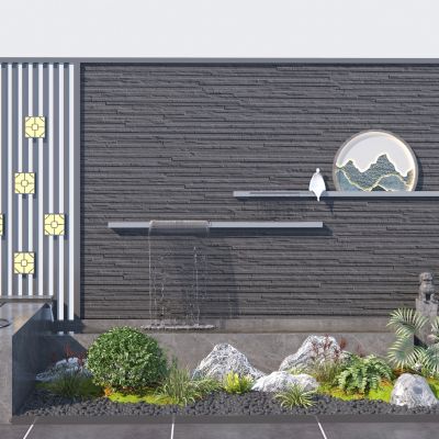 新中式庭院水景墙3D模型
