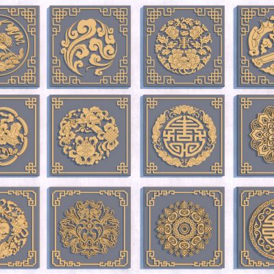 中式龙凤图腾雕花3D模型