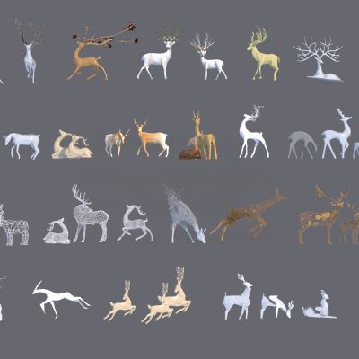 现代鹿雕塑组合3D模型