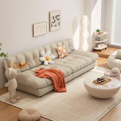 现代奶油风双人沙发茶几组合