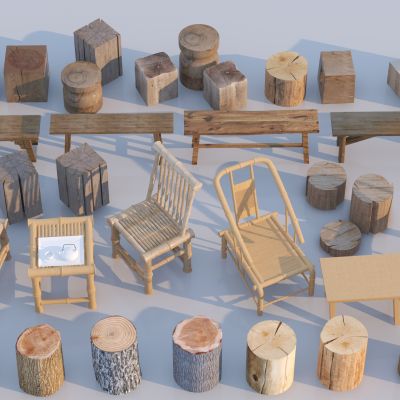 现代户外传统桌椅3D模型