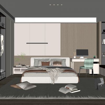 现代家居卧室 简约卧室 双人床 衣柜 主卧 床头柜 轻奢 奶油风