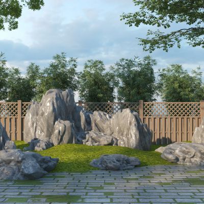现代假山石头_石山流水_堆坡放石3D模型