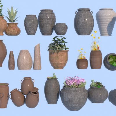 现代陶罐小品 陶罐组合 景观园艺小品3D模型