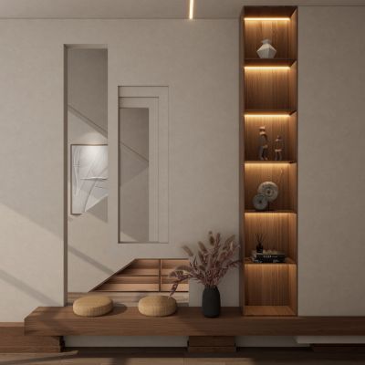 奶油诧寂风客厅楼梯间隔断玄关