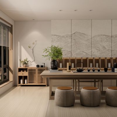 新中式禅意书房 茶室 接待会客室3D模型