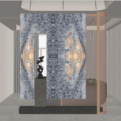 奶油轻奢风蜂窝网隔断玄关