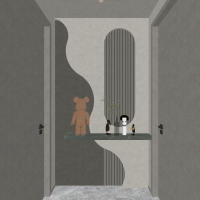 简约奶油风造型灯带端景玄关