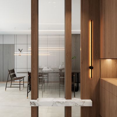 奶油原木风入户隔断玄关