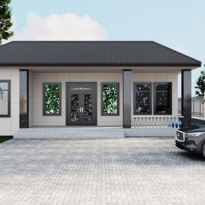 现代外立面，庭院，庭院外观