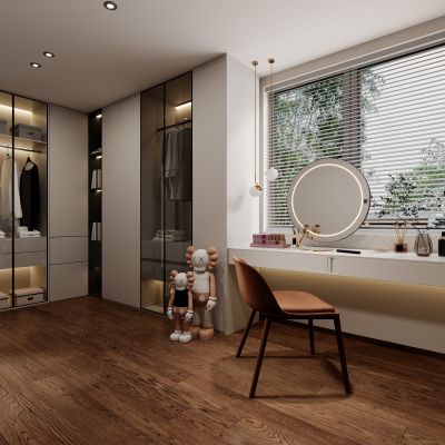 现代衣帽间，衣帽间，衣柜，梳妆台