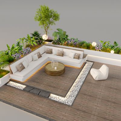 3d现代庭院座椅 景观小品 庭院沙发 景观座椅