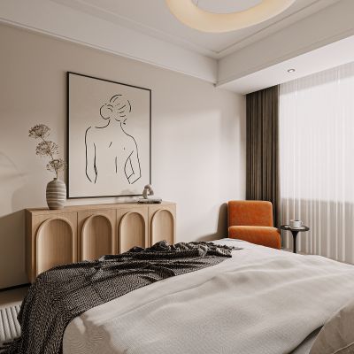 现代卧室，奶油风卧室，卧室