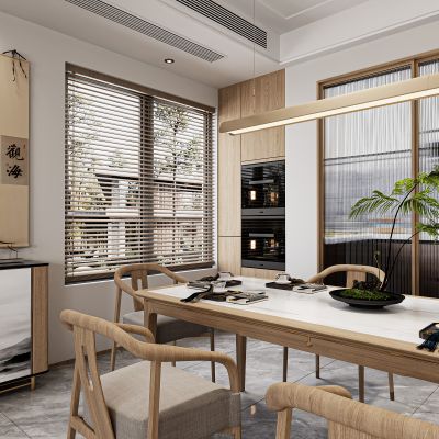 新中式餐厅，餐桌，餐厅