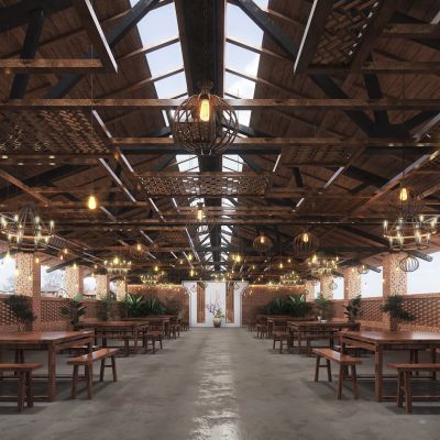 工业风餐厅  农家乐餐厅包房过道