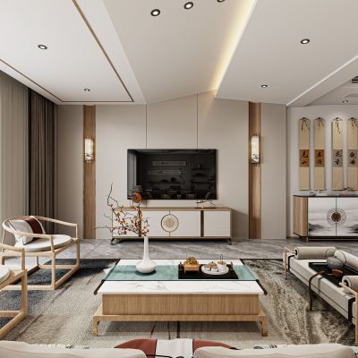 新中式客厅，客厅，电视背景