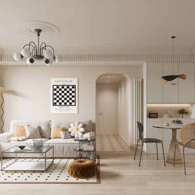 现代奶油风客餐厅