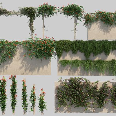 现代绿植藤曼墙模型