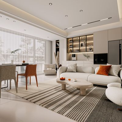 现代客餐厅，奶油风客餐厅，客餐厅